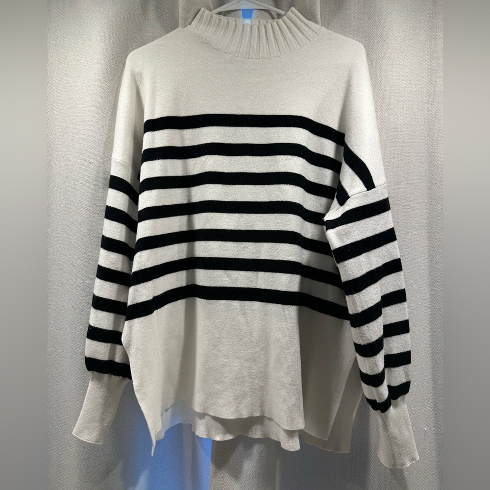 Striped Mockneck Sweater in Black & White